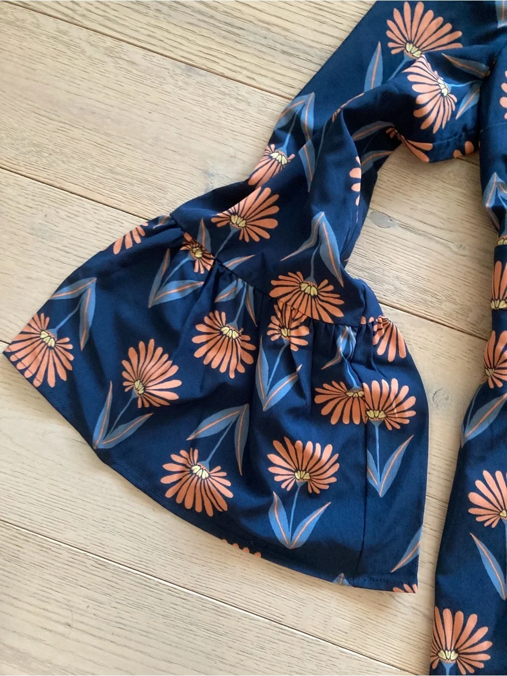 ModCloth Art Deco Blue Floral V-Neck Dress